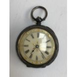 A small silver cased pocket watch, stamped 935 inside back, approx. 36mmD