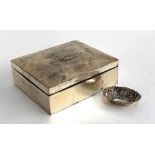A large silver cigar box, hallmarked for Chester, date marks rubbed, 15x13x6cm; together with a