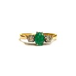 A gold and platinum emerald and illusion set diamond ring, marks rubbed but tests as 18ct, size L,