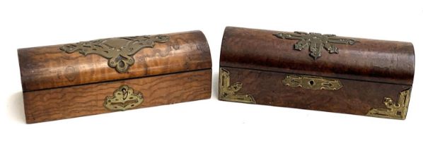 A small 19th century domed casket, Hungarian ash with brass mounts; together with a further burr