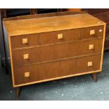 A mid century walnut chest of drawers, bears label for Bath Cabinet Makers ltd, 107x46x77cmH