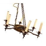 A six arm wrought iron chandelier, with electrical fittings, 65cmW