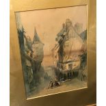 A late Victorian watercolour of a continental street, signed indistinctly and dated 1896, 35x26cm,