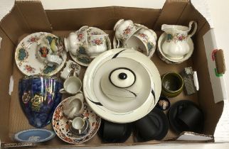 A mixed box of ceramics to include Royal Albert Berkley part tea service, Derby Oyster Strand