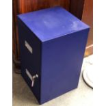 A blue filing cabinet with two drawers, 66cmH