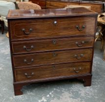 A 19th century mahogany chest, crossbanded secretaire drawer, over three further drawers, on bracket