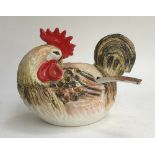 A large Italian hand painted ceramic chicken tureen with ladle designed for Neiman Marcus, 28cmH