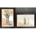 L G Harris (Section C), study of a tree, and study of a ruin, watercolours, 33x23cm and 35x23cm