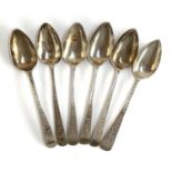 Five George III bright cut silver teaspoons by Peter, Ann & William Bateman, London 1803; together