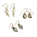 Three pairs of 925 silver moonstone drop earrings
