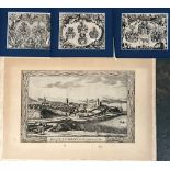 A trio of 18th century armorial engravings; together with an 18th century engraving, view of St.