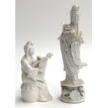 Two Chinese blanc de chine porcelain figures, Guanyin the Boddhisatva of Compassion, 23cmH and one