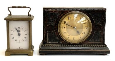 An early 20th century French oak cased mantel clock, 21cmW; together with a French Estyma 8 day