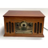 A Steepletone Stratford vintage style music centre, with turntable, CD player, cassette tape player,