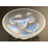 A small circular 'Coquilles' opalescent glass bowl with moulded mark 'Sabino, Paris', 12cmD