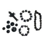 A quantity of Victorian bog oak jewellery, to include carved beads, a bracelet with beads in the