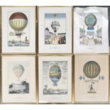 A set of 5 framed ballooning prints, together with one other unframed (af), each approx 40x30cm