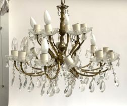 An 18 arm gilt metal and glass chandelier, approx. 64cm wide