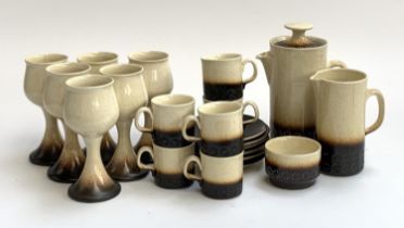 Iden pottery, Rye, Sussex: Studio pottery coffee service, comprising coffee pot, milk jug, sugar
