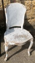 A white painted metal garden chair, together with a white painted wooden chair (af)