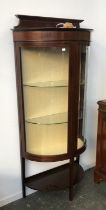 A 20th century mahogany and line inlaid bowfront glazed display cabinet, 76x163cmH