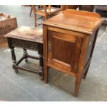 A mahogany pot cupboard, 39x33x64cmH; together with a carved oak sewing box