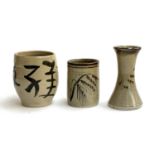Three Lowerdown Leach pottery vases, the tallest 14cmH (3)