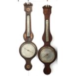 A mahogany and inlaid banjo barometer by J Knight, 96cmL, together with a furthe banjo barometer