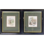A pair of early 20th century watercolours depicting country family scenes, monogrammed FB, in