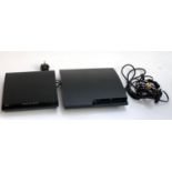 A Sony PS3 with power cable; together with a quantity of PS3, PS2 and PS1 games; with a box of