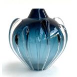 A studio art glass blue seedpod vase, signed Vitrix 2000 to base, 19.5cmH