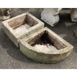 A heavy stone planter, 46x40x21cm, together with a similar stone planter in the shape of a quadrant,