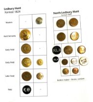 A collection of hunt buttons: Ledbury Hunt and North Ledbury Hunt, the latter by Firmin, London