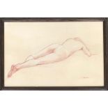 Paul Brown, reclining nude, red chalk, signed 31.5x48cm