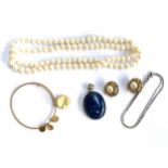 A 925 silver mounted lapis lazuli pendant; together with a string of cultured pearls, 39cmL; and a