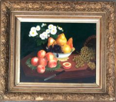 BJ Burke, 20th century, still life of fruit, oil on board, 40x50cm