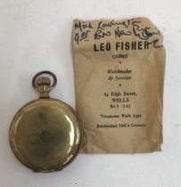 A gold plated American Waltham Watch Co. pocket watch, the dial 4.1cmD, with engine turned case (
