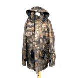 A Fladen Fishing camouflage fishing jacket with detachable hood