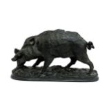 After Pierre-Jules Mene (French, 1810-1894), a patinated bronze sculpture of a wild boar, 35cm long,