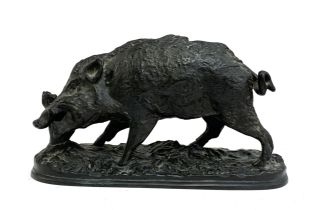 After Pierre-Jules Mene (French, 1810-1894), a patinated bronze sculpture of a wild boar, 35cm long,