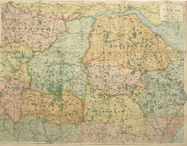 A linen backed hunt map, by A H Swiss, Devonport, No.15,, showing the meets of nine packs of