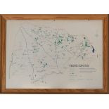 A framed and glazed map fo the Fernie Hunt country, 1980, 49x69cm