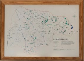 A framed and glazed map fo the Fernie Hunt country, 1980, 49x69cm