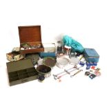 A mixed lot of assorted carp and coarse fishing tackle to include Salter brass scales; bait tins;