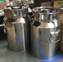 Two stainless steel milk pails