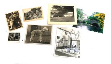 Four black and white fishing interest photographs; together with a still of a Bedlington Terrier