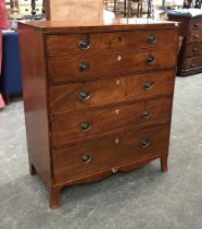 A 19th century mahogany secretaire chest, secretaire drawer modelled as two cockbeaded drawers, over