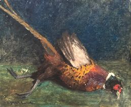 An oil on board still life of pheasant, signed O Guerin ?, 50x61cm