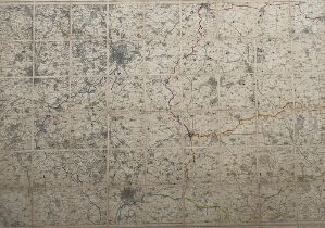 A linen backed hunt map of Rutland and Leicestershire, showing Nottingham and Leicester, Ordnance