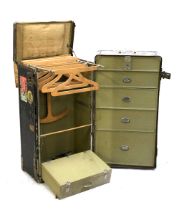 A very large vintage compactum steamer trunk, made by Wheary Trunks, opening to drawers and